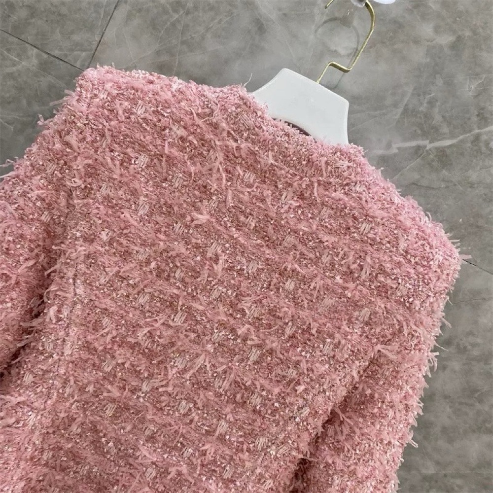 Designer-Style Pink Metallic Tweed Pink Jacket - Picture 11 of 14